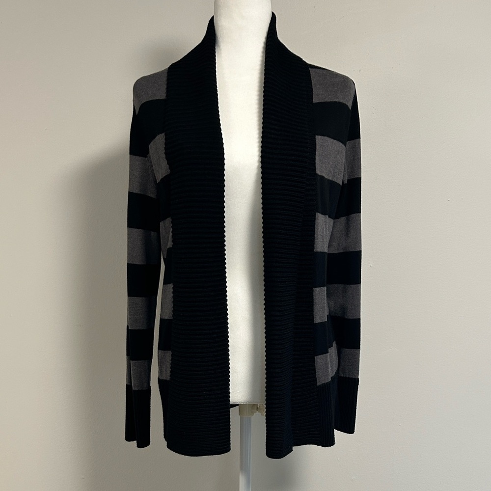 INC Black & Gray Striped Open Cardigan | Size M | Excellent Condition